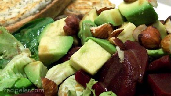 Avocado, Beet And Arugula Salad With Chevre Tartine