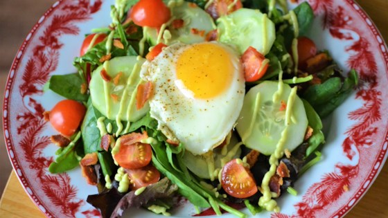 Bacon And Egg Breakfast Salad With Avocado Dressing