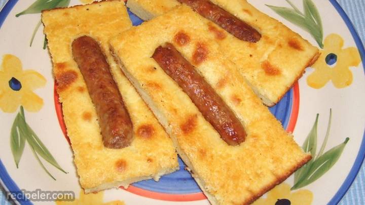 baked pancakes with sausages