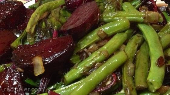 Beet Greens and Green Beans with Tomato and Onion
