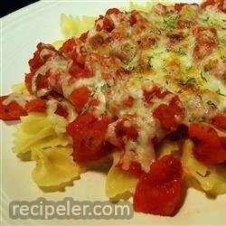 bow-tie pasta with red pepper sauce