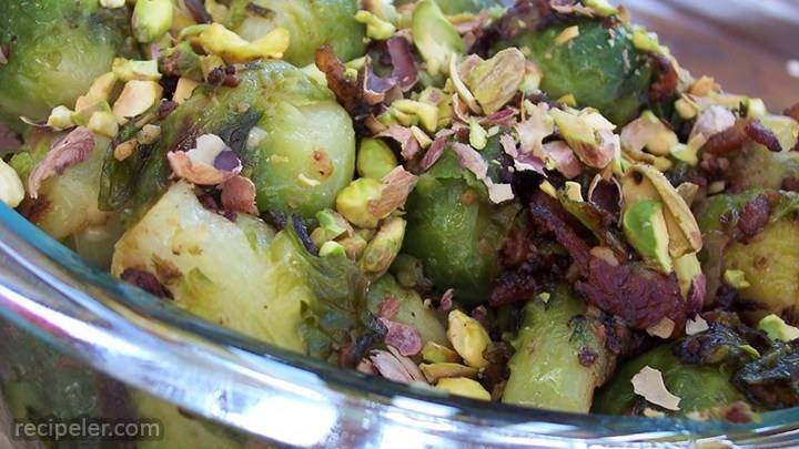 caramelized brussels sprouts with pistachios