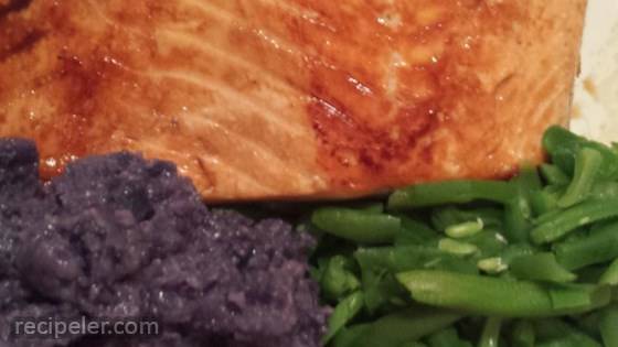Carrie's Salmon with Purple Pureed Potatoes and French Green Beans