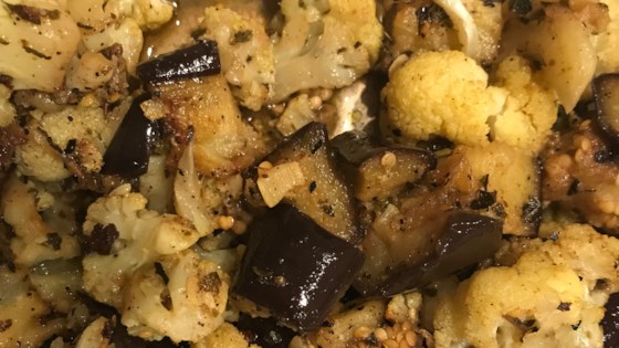 cauliflower eggplant curry-cumin roast