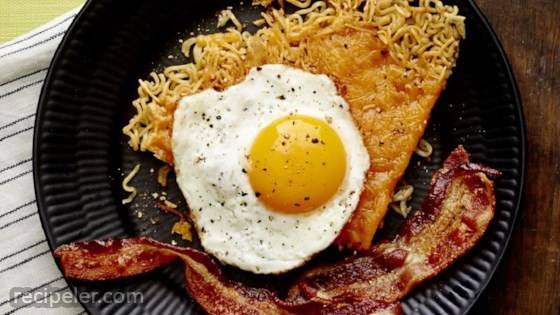 Cheddar Ramen Noodle Wedge with Fried Eggs