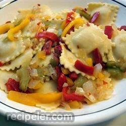 Cheese Ravioli With Three Pepper Topping