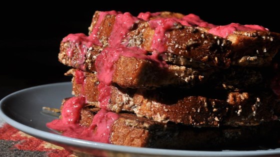 chia seed, coconut, and raspberry french toast sticks