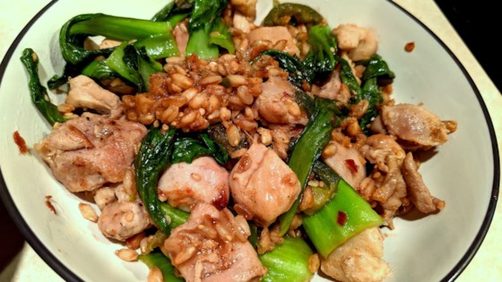 chicken thighs with bok choy and farro