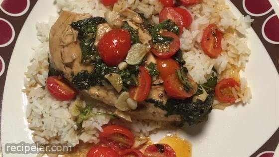 Chicken with Grape Tomatoes and Fried Basil
