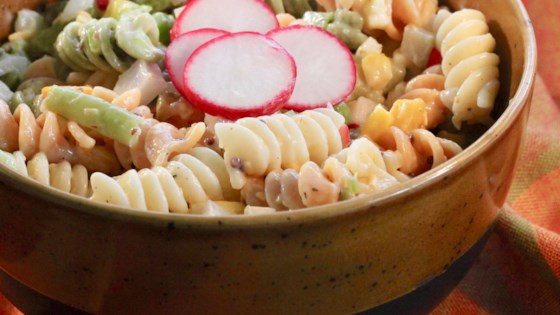 fiesta pasta salad with dill pickles