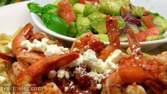 Fire Roasted Tomato And Feta Pasta With Shrimp