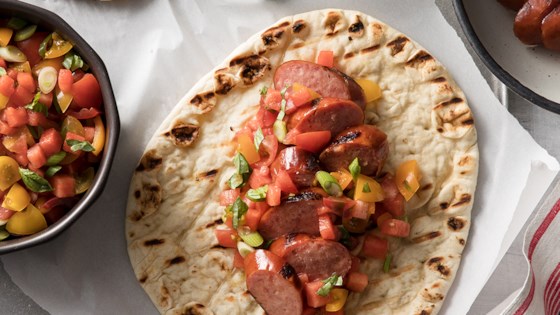 Flatbread Sandwiches With Hillshire Farm&#174; Smoked Sausage And Watermelon Salsa