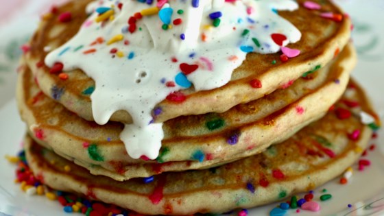 funfetti® pancakes with vanilla cream sprinkle sauce