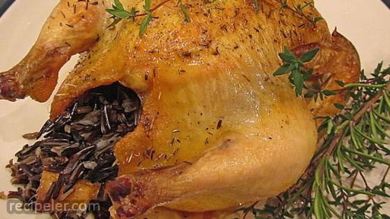 Game Hen Stuffed with Wild Rice and Mushrooms