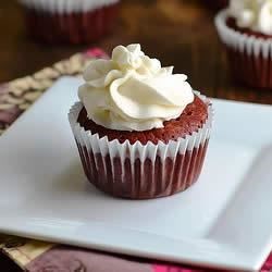 gluten-free, sugar-free red velvet cupcakes with sugar-free cream cheese frosting