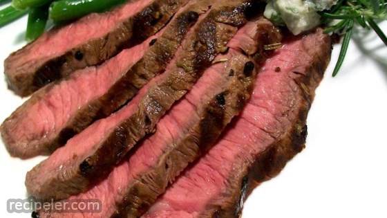 Grilled Flat ron Steak with Blue Cheese-Chive Butter