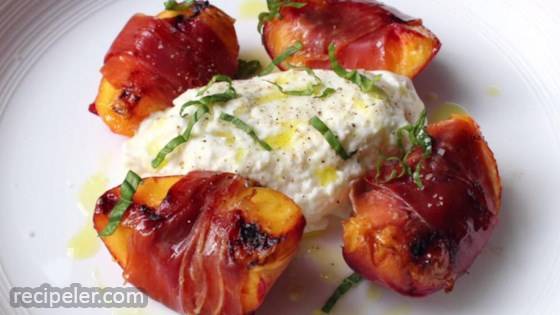 Grilled Prosciutto-Wrapped Peaches with Burrata and Basil