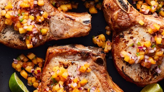 Grilled Ranch Pork Chops With Peach Jalapeno Salsa