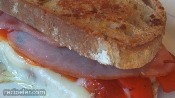 Grilled Roasted Red Pepper and Ham Sandwich