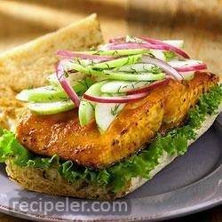 Grilled Salmon Sandwich with Green Apple Slaw