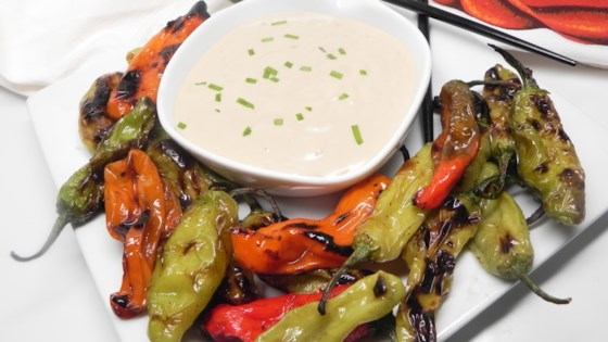 grilled shishito peppers with soy aioli