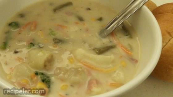 Hearty Veggie Soup in a Creamy Mushroom Broth