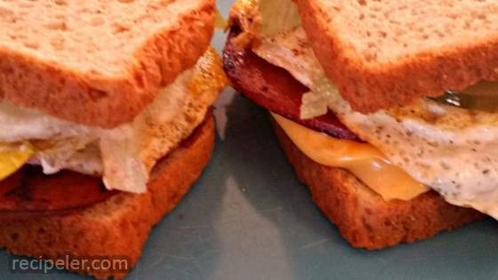 Kevin's Toasted Honey Wheat Berry Bologna and Egg Sandwich