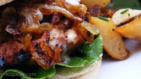 Kickin' Turkey Burger with Caramelized Onions and Spicy Sweet Mayo