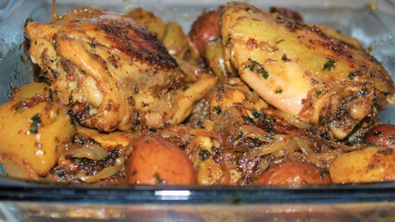 lemon and herb-roasted chicken and potatoes