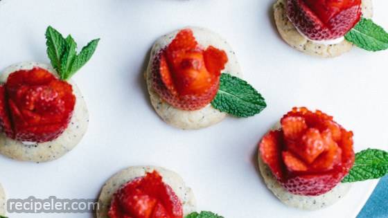 Lemon Poppy Seed Tartlet with a Strawberry Rose