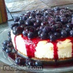 lemon souffle cheesecake with blueberry topping