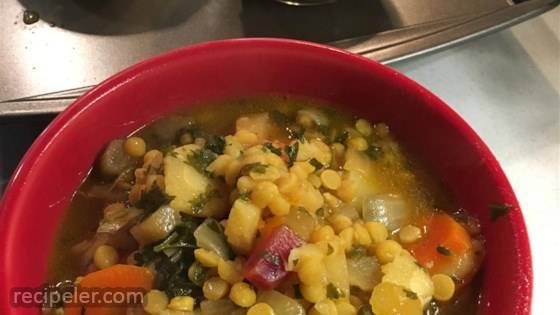 Lentil Soup with Golden Beets and Rutabaga
