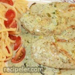 Lime Chicken with Cilantro Cream Sauce and Roasted Zucchini