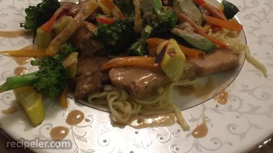 Linguine with Chicken and Vegetables in a Cream Sauce