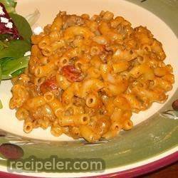 Macaroni and Cheese with Ground Beef, Salsa and Green Chiles