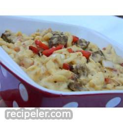 Macaroni and Cheese with Sausage, Peppers and Onions