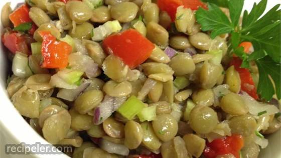 Mediterranean Style Roasted Red Pepper and Lentil Salad