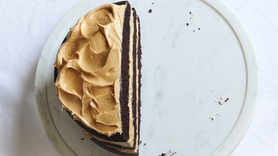 mocha layer cake with peanut butter frosting