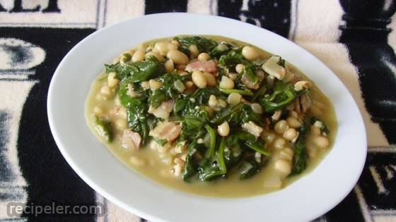Navy Beans and Greens with Bacon and Garlic