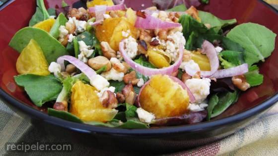 Orange, Walnut, Gorgonzola And Mixed Greens Salad With Fresh Citrus Vinaigrette