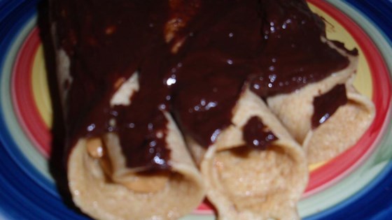 peanut butter-filled crepes with warm chocolate sauce