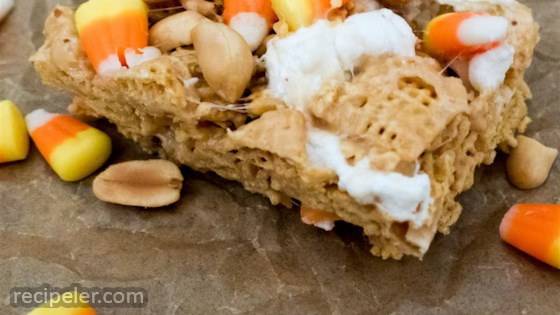 Peanutty Candy Corn Cereal Bars