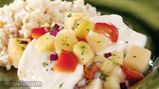 Poached Halibut with Chunky Pineapple Salsa