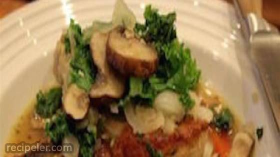 Pork Chops, Kale, And Mushroom In A Spicy Broth