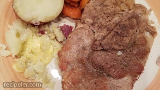 Pressure Cooker Bone-n Pork Chops, Baked Potatoes, and Carrots