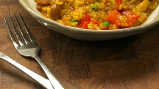 Pressure Cooker Paella With Chicken Thighs And Smoked Sausage