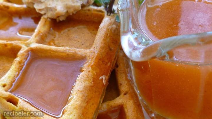 pumpkin waffles with apple cider syrup