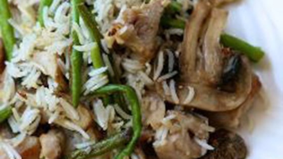 quick rice with green beans, chicken, and mushrooms
