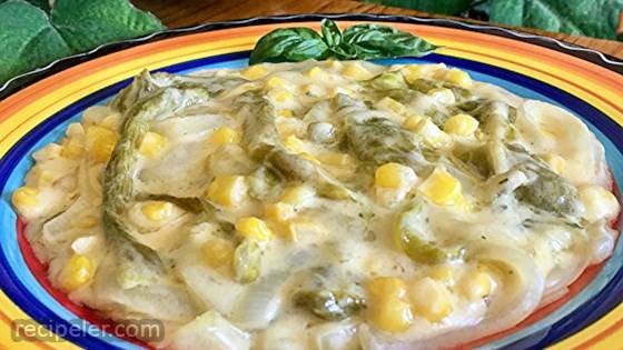 Rajas Con Crema, Elote Y, Queso (Creamy Poblano Peppers and Sweet Corn)
