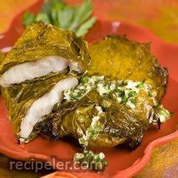Red Snapper In Grape Leaves With Garlic And Caper Butter